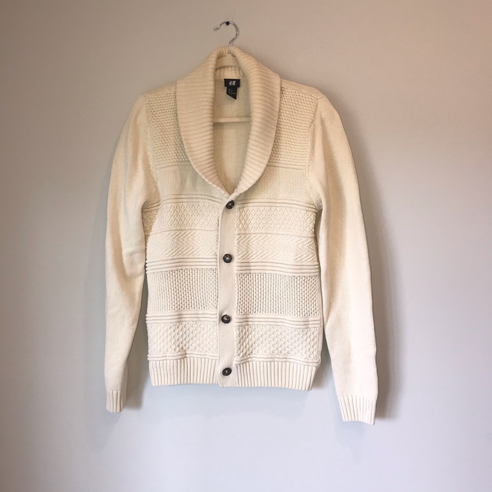 H & M Mens Cable Knit Button Front Cardigan